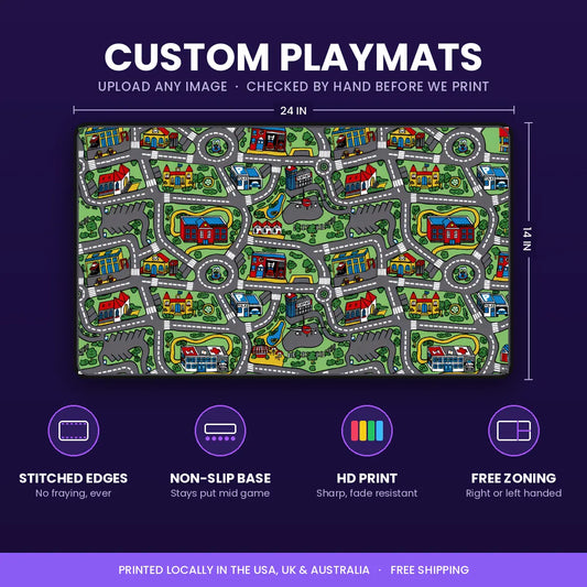 Custom MTG playmat with stitched edges, non-slip base, HD print and free zoning