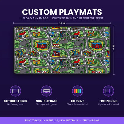 Custom MTG playmat 32 by 16 inch with stitched edges, non-slip base, HD print and free zoning